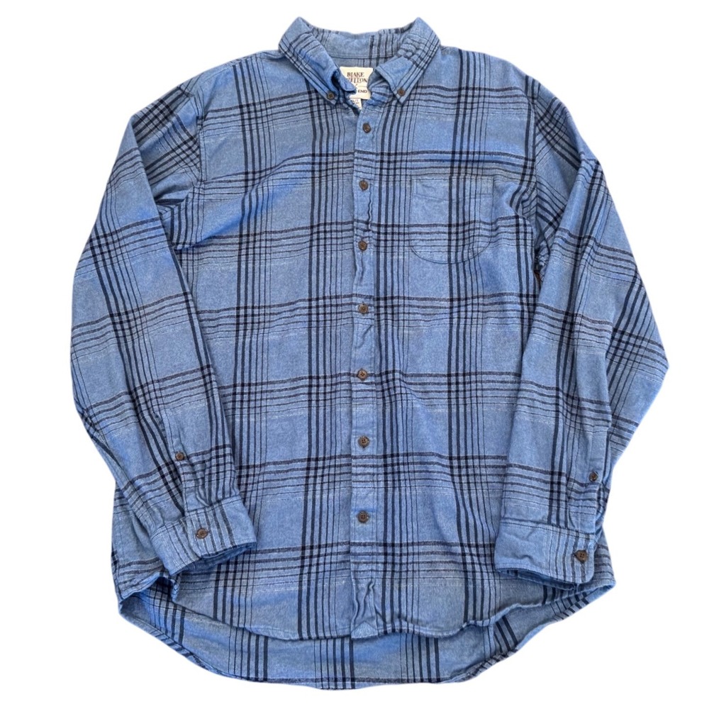 Blake Shelton Lands End Flannel Shirt Mens XL Tall Blue Plaid Button Down L/S